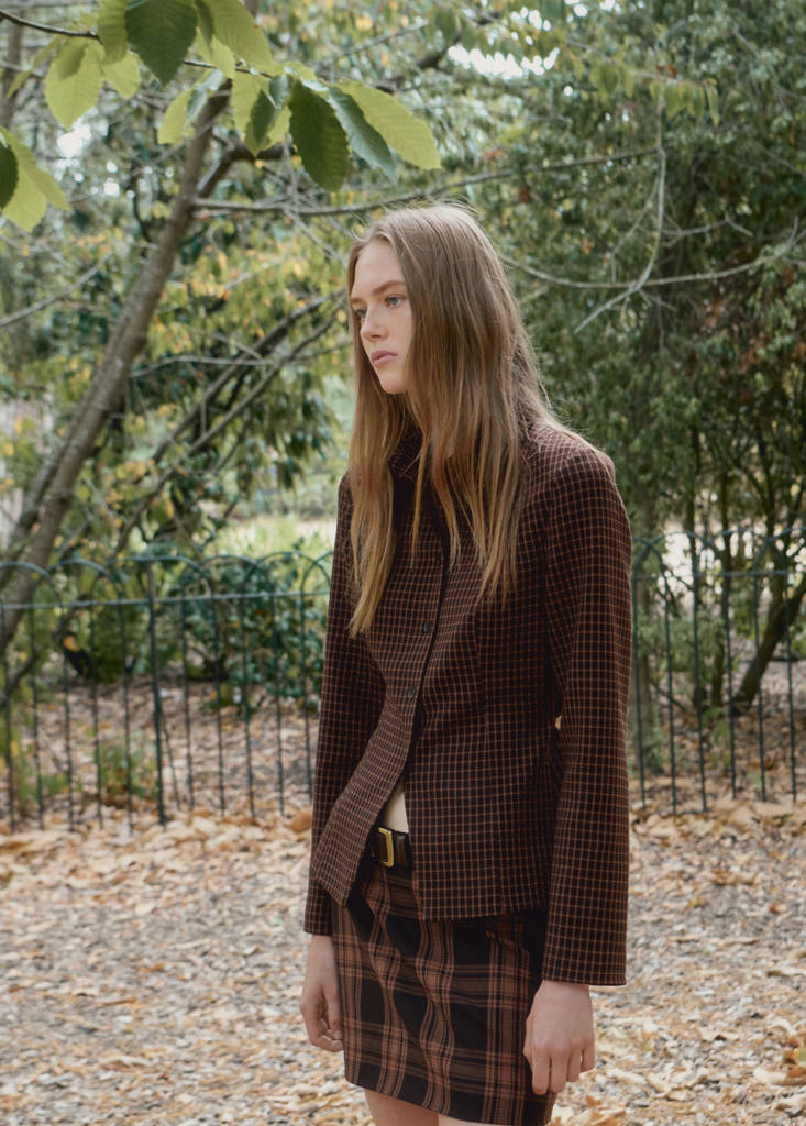 Short check skirt — Brown