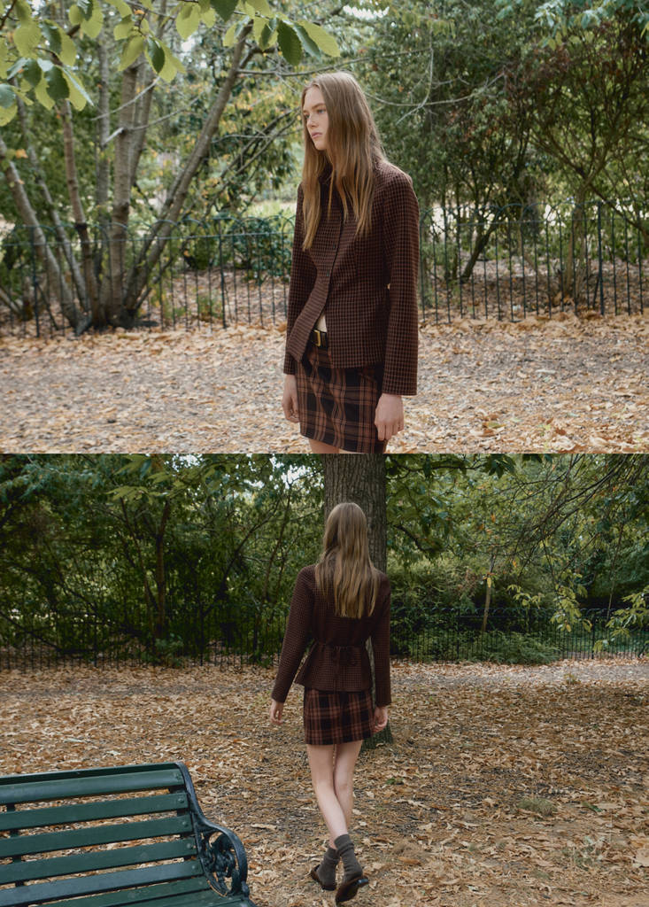 Short check skirt — Brown