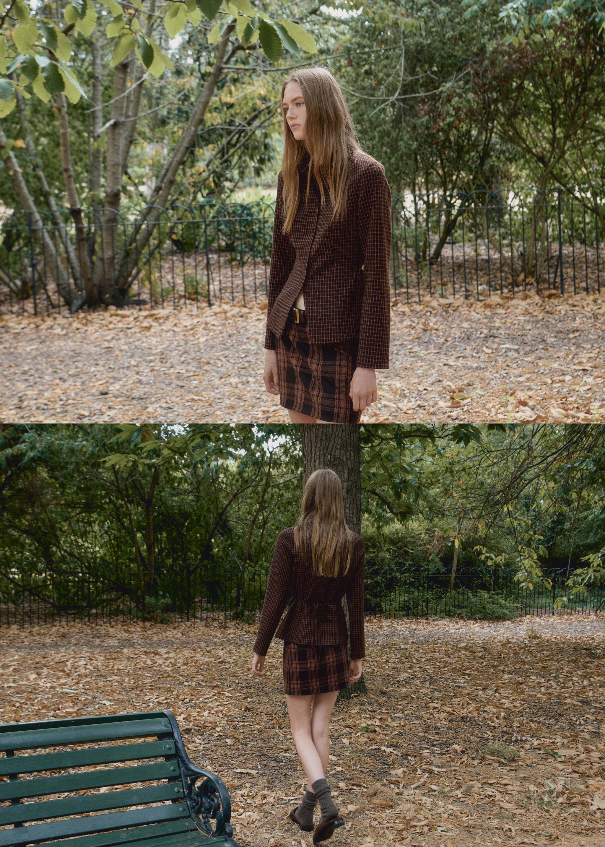 Short check skirt - Details of the article 1, Brown. Ref: 37096001-00.