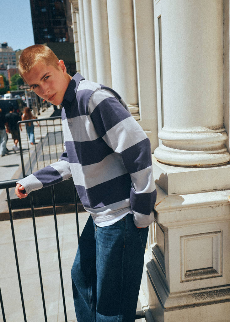 Striped polo-neck sweatshirt — Grey