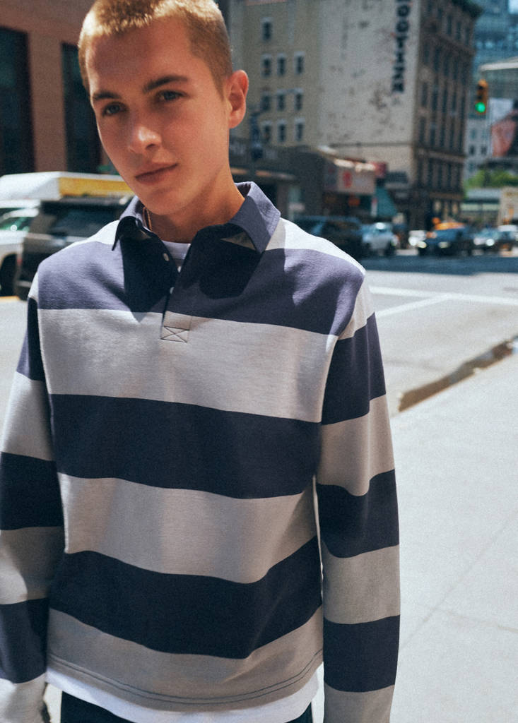 Striped polo-neck sweatshirt — Grey