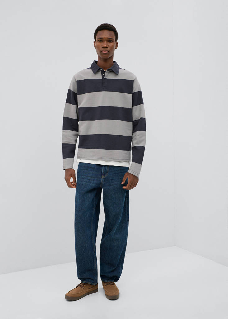 Striped polo-neck sweatshirt — Grey