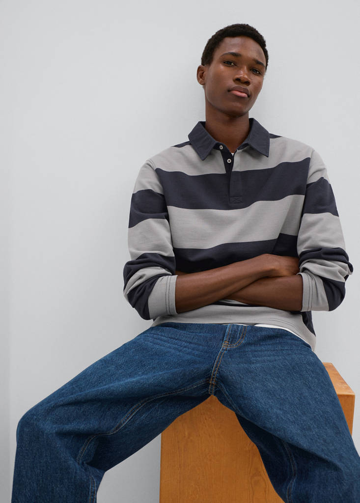 Striped polo-neck sweatshirt — Grey