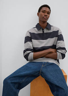 Striped polo-neck sweatshirt — Grey 8
