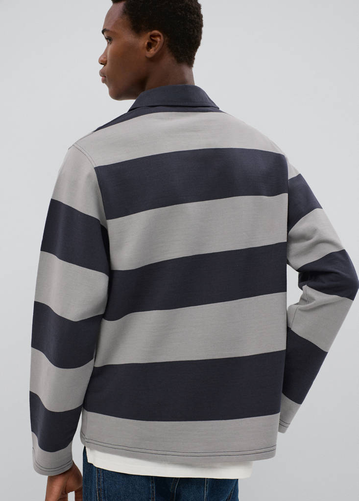Striped polo-neck sweatshirt — Grey