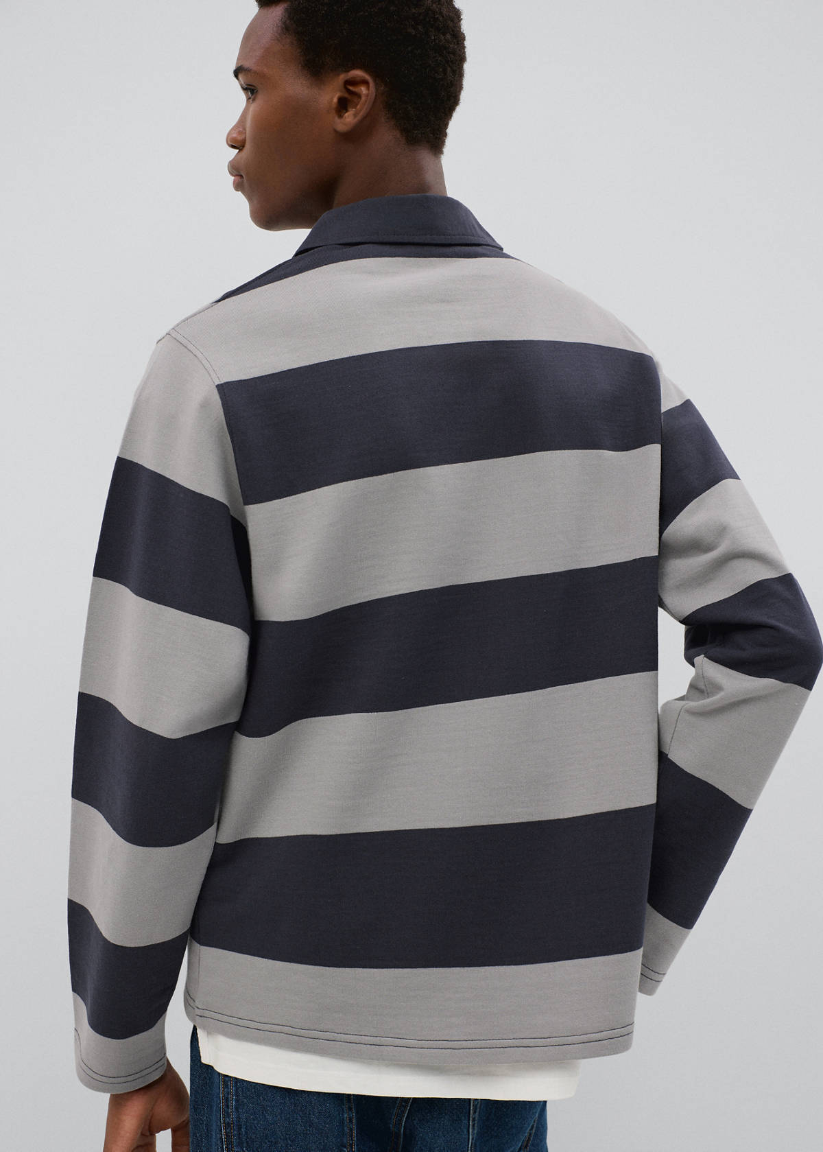 Striped polo-neck sweatshirt — Grey
