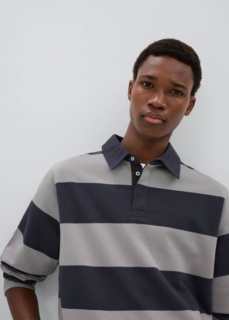 Striped polo-neck sweatshirt — Grey
