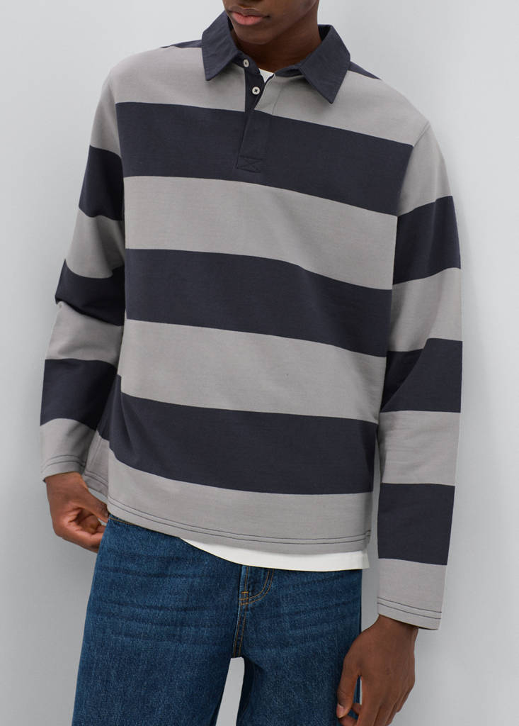 Striped polo-neck sweatshirt — Grey