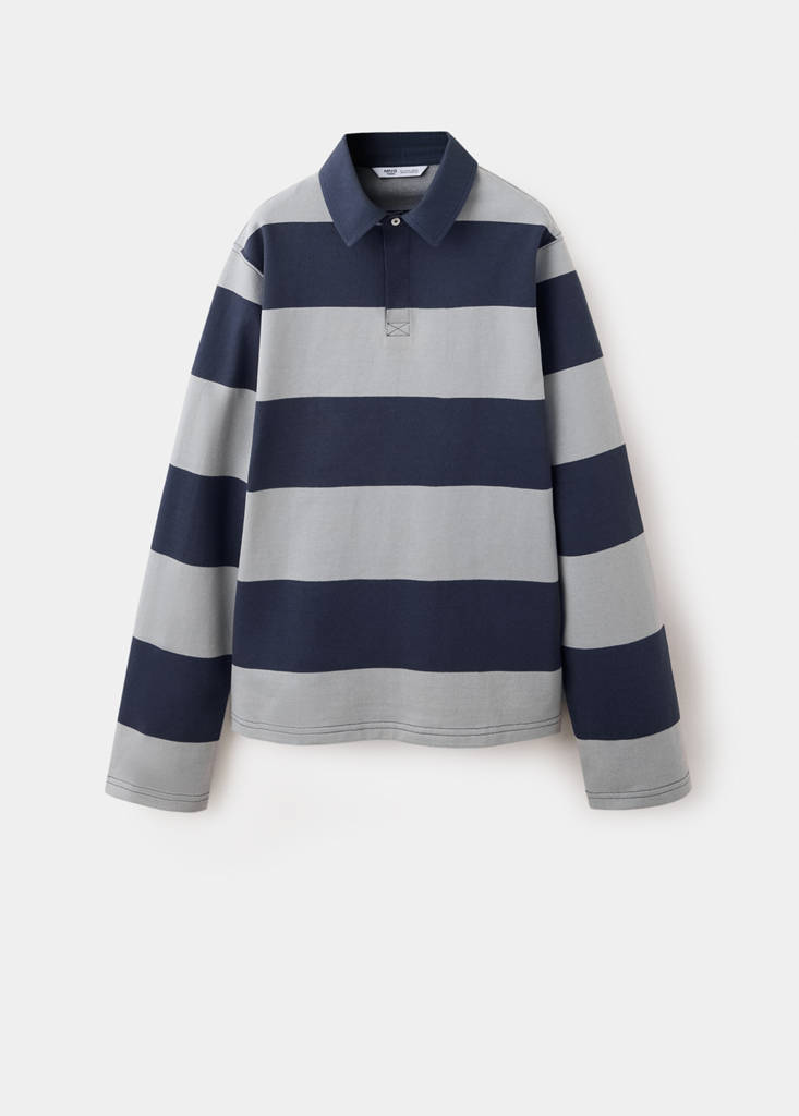 Striped polo-neck sweatshirt — Grey