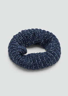 Knitted tubular scarf with contrast yarn — Navy 3