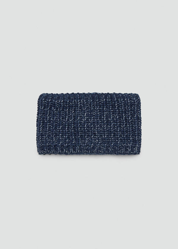 Knitted tubular scarf with contrast yarn — Navy