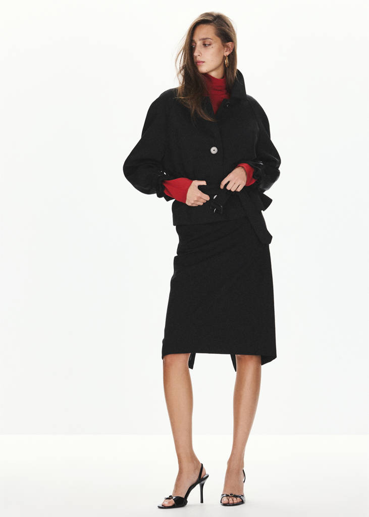 Shirt-collar jacket with belt — Black