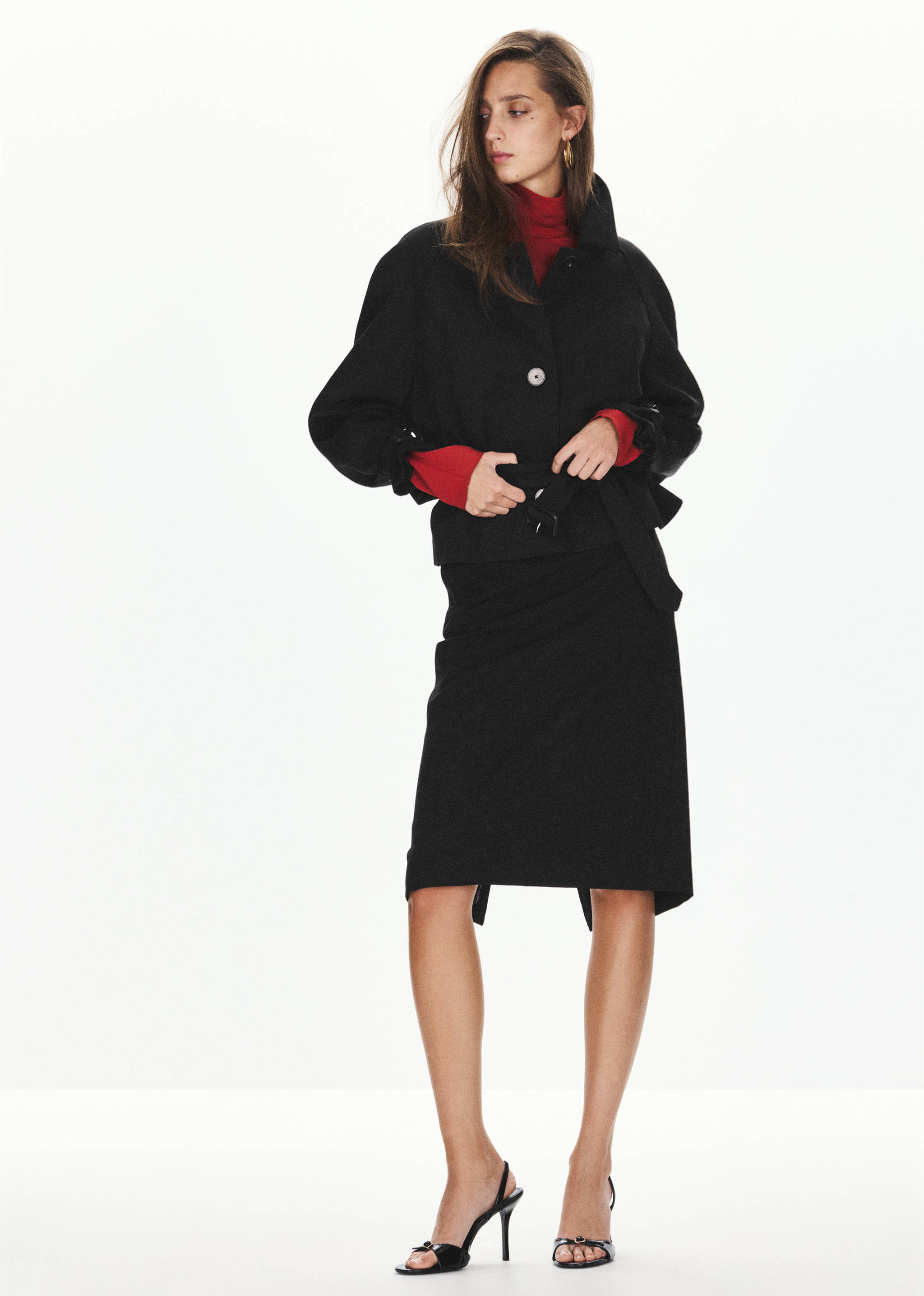 Jacke mit Hemdkragen und Gürtel - Allgemeine Ansicht