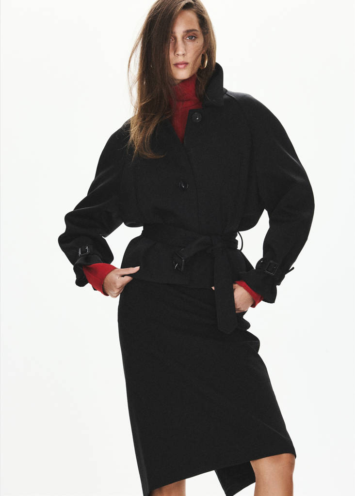 Shirt-collar jacket with belt — Black