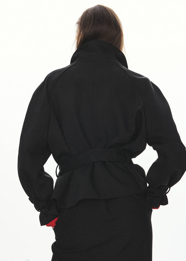 Shirt-collar jacket with belt — Black