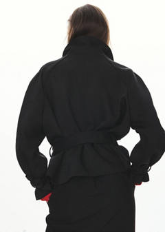 Shirt-collar jacket with belt — Black 3
