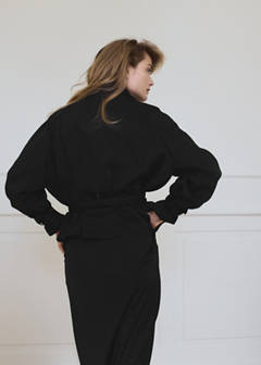 Shirt-collar jacket with belt — Black 10