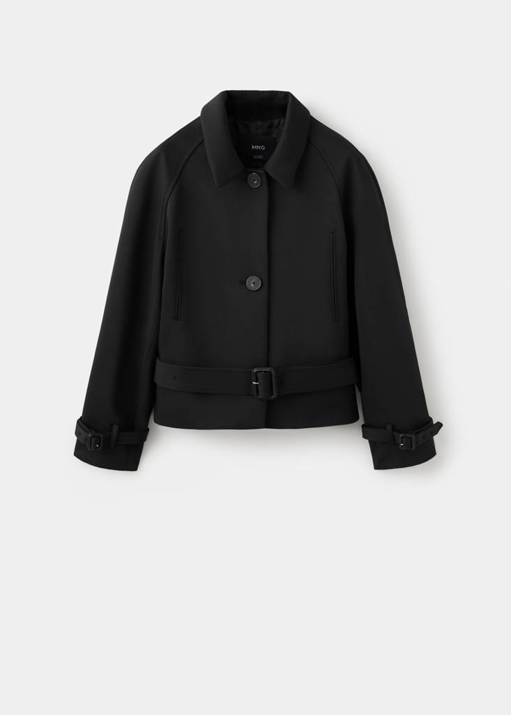 Shirt-collar jacket with belt — Black