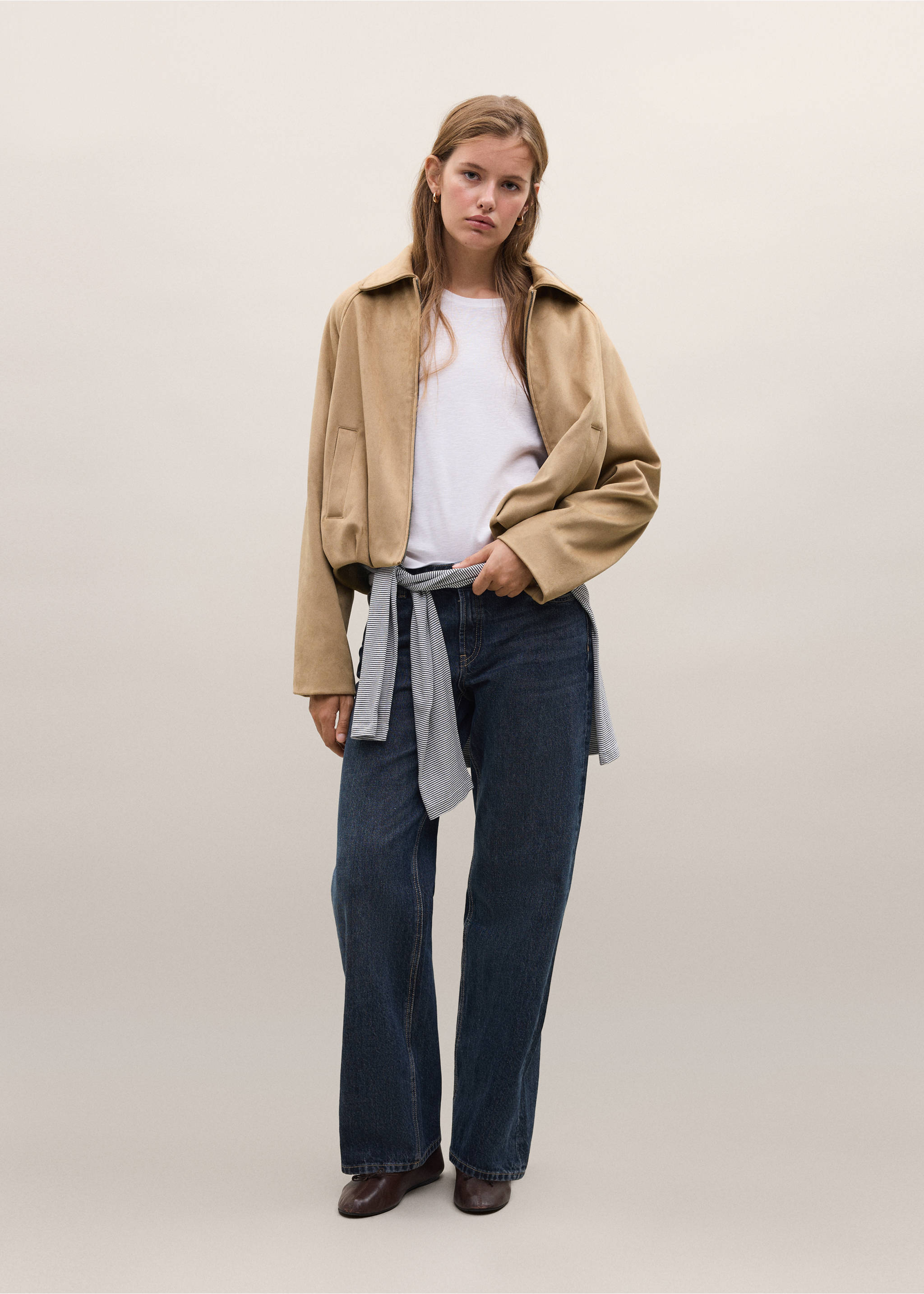 Balloon jacket with suede effect - General plane, Tobacco Brown. Ref: 37096320-00.