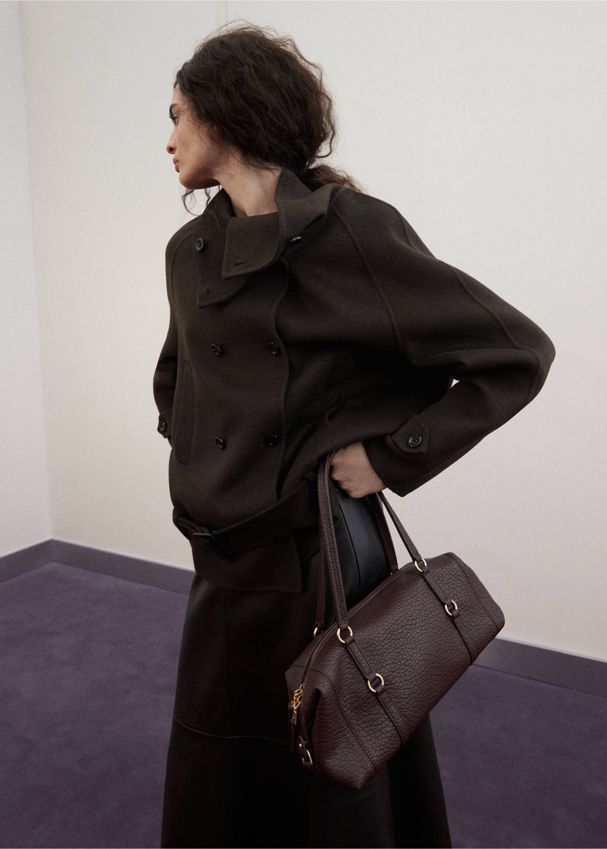 Double-breasted wool jacket - Medium plane, Chocolate. Ref: 37096325-00.