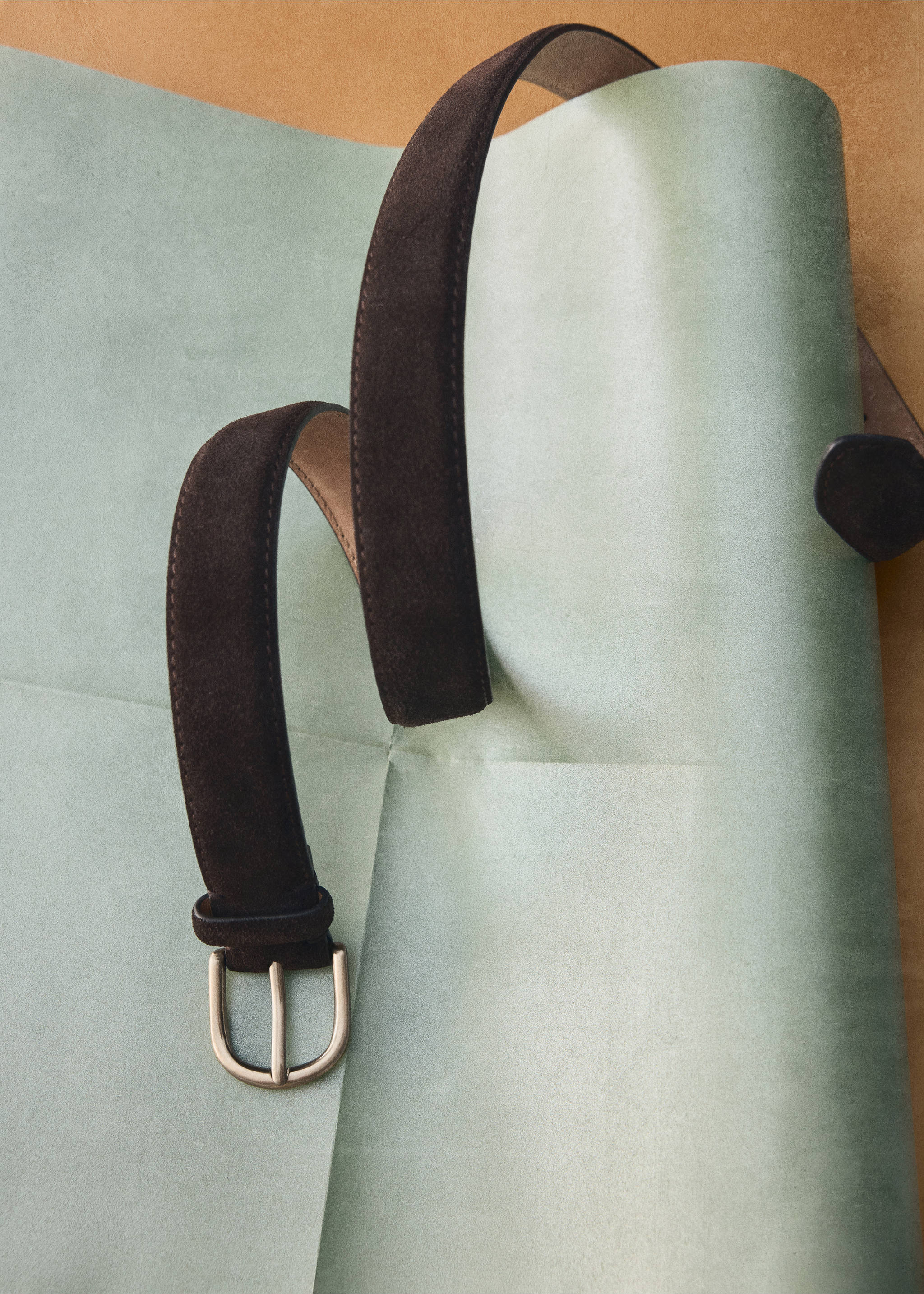 Suede leather belt - Details of the article 5, Chocolate. Ref: 37096326-00.