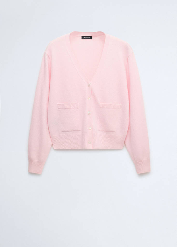 Wool V-neck cardigan — Pastel Pink