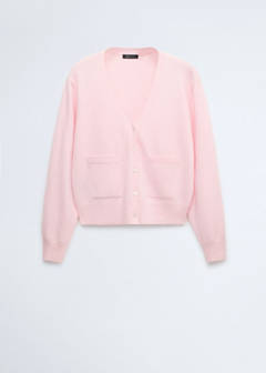 Wool V-neck cardigan — Pastel Pink 5