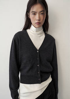 Wool V-neck cardigan — Charcoal 1