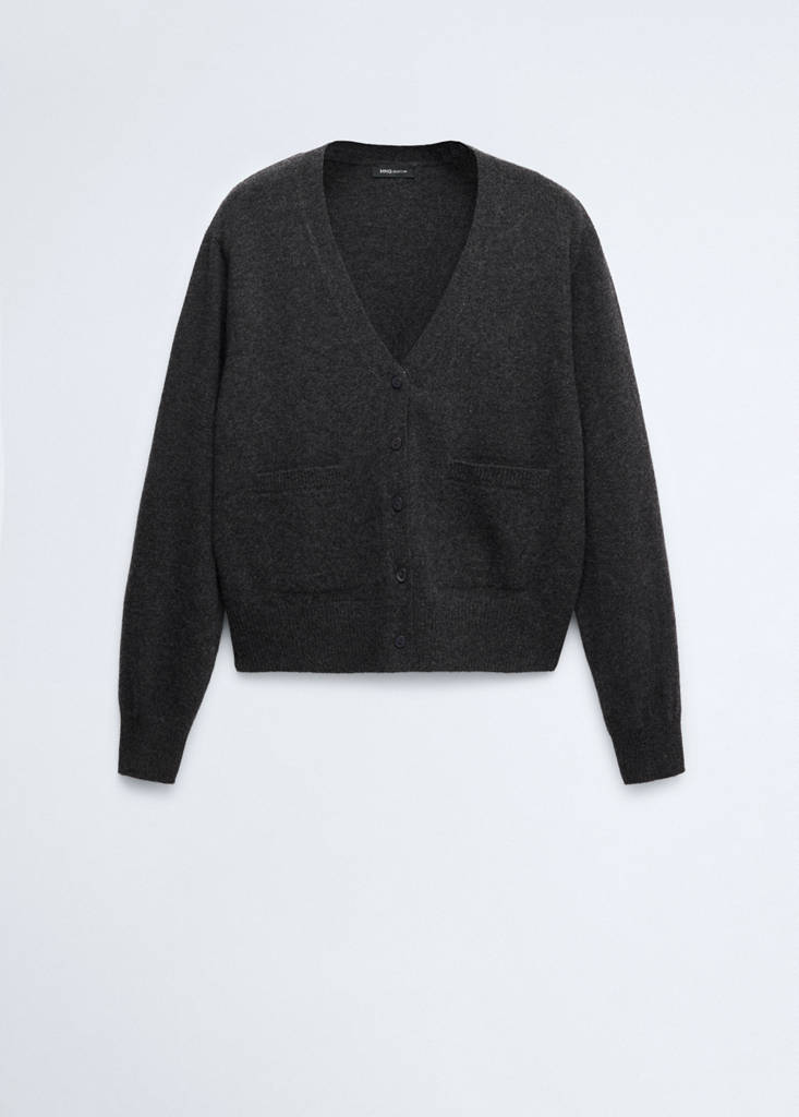 Wool V-neck cardigan — Charcoal