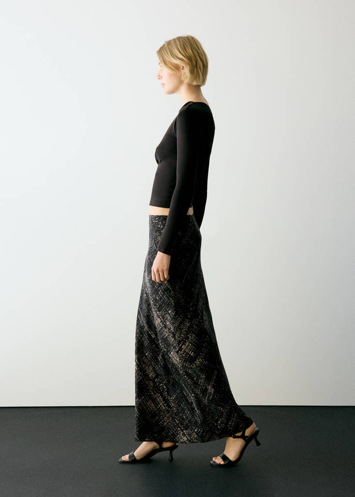 Long skirt with metallic print — Black