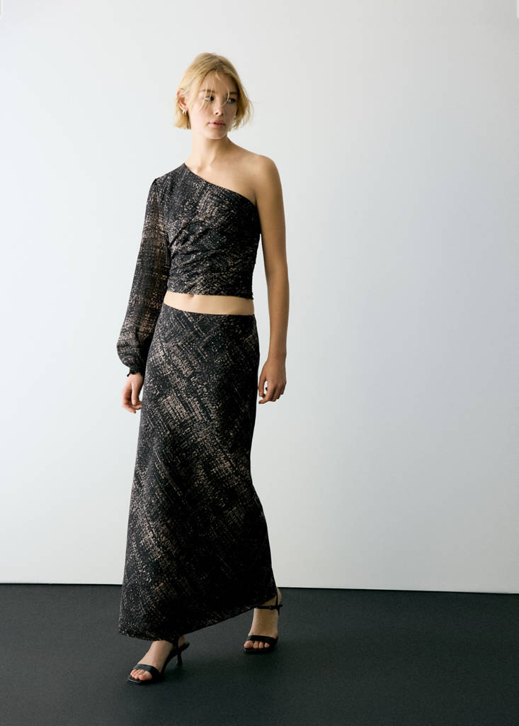 Long skirt with metallic print — Black
