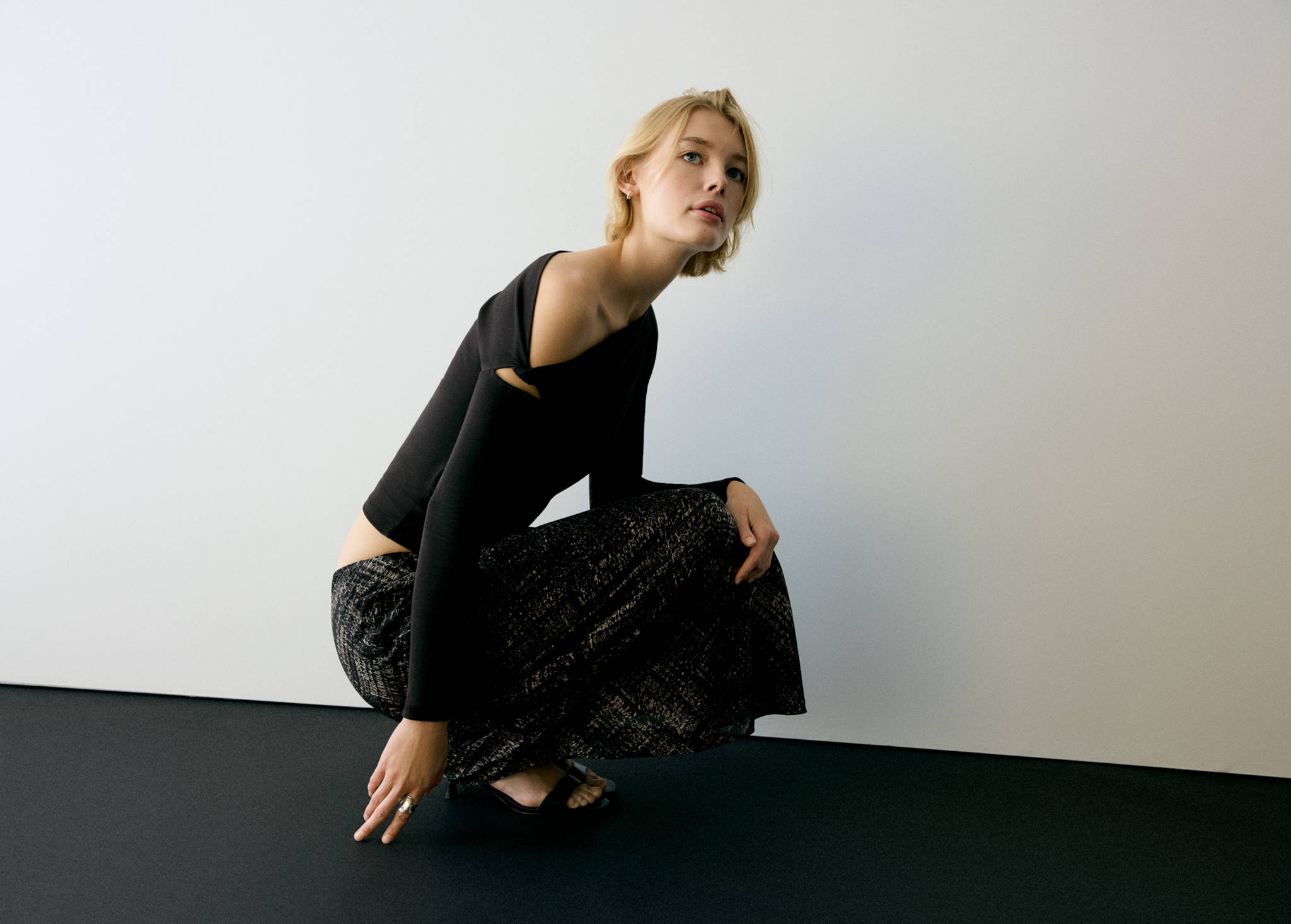 Long skirt with metallic print - Panoramic plane