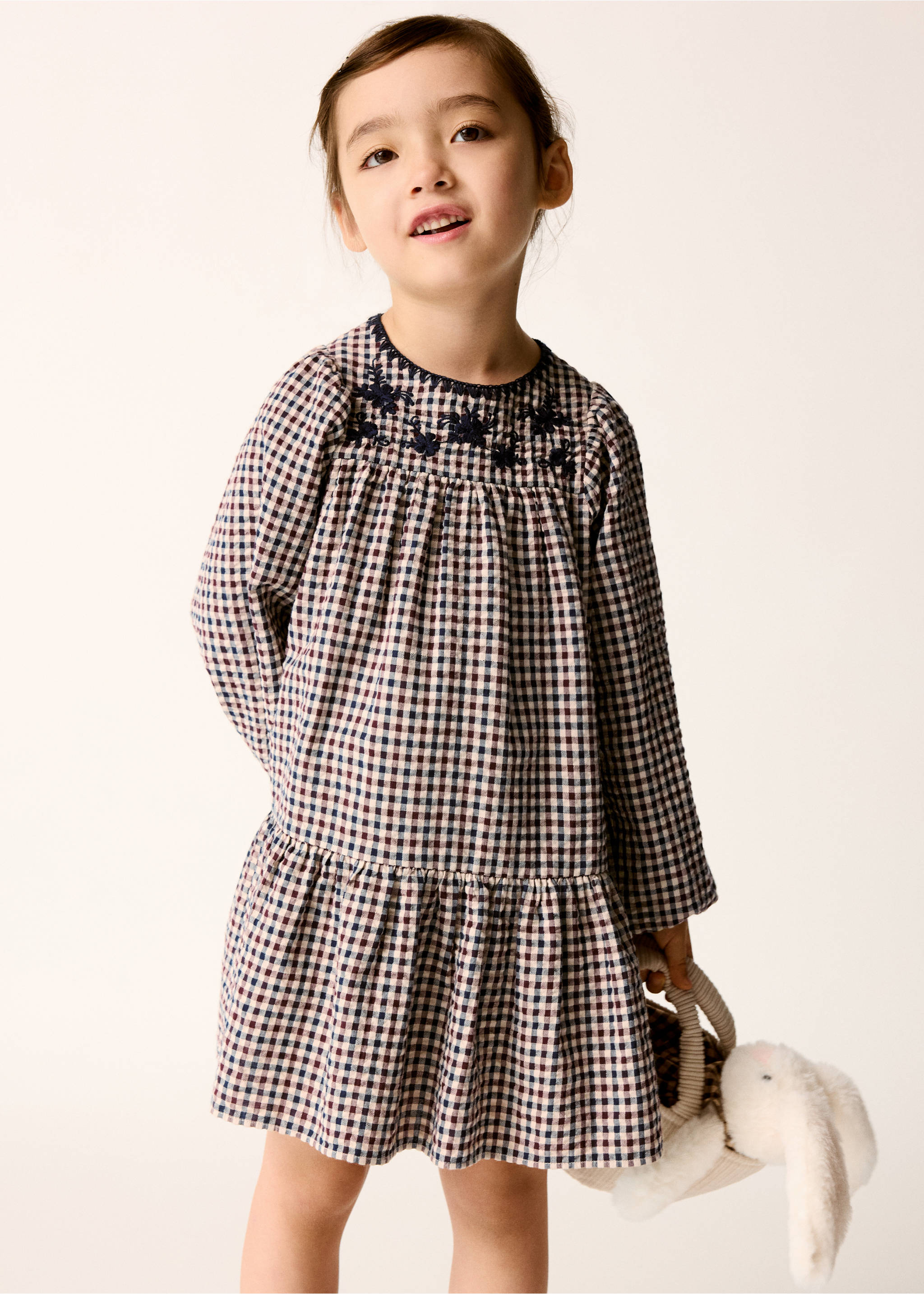 Printed gingham cotton dress - Medium plane, Navy. Ref: 37096344-00.