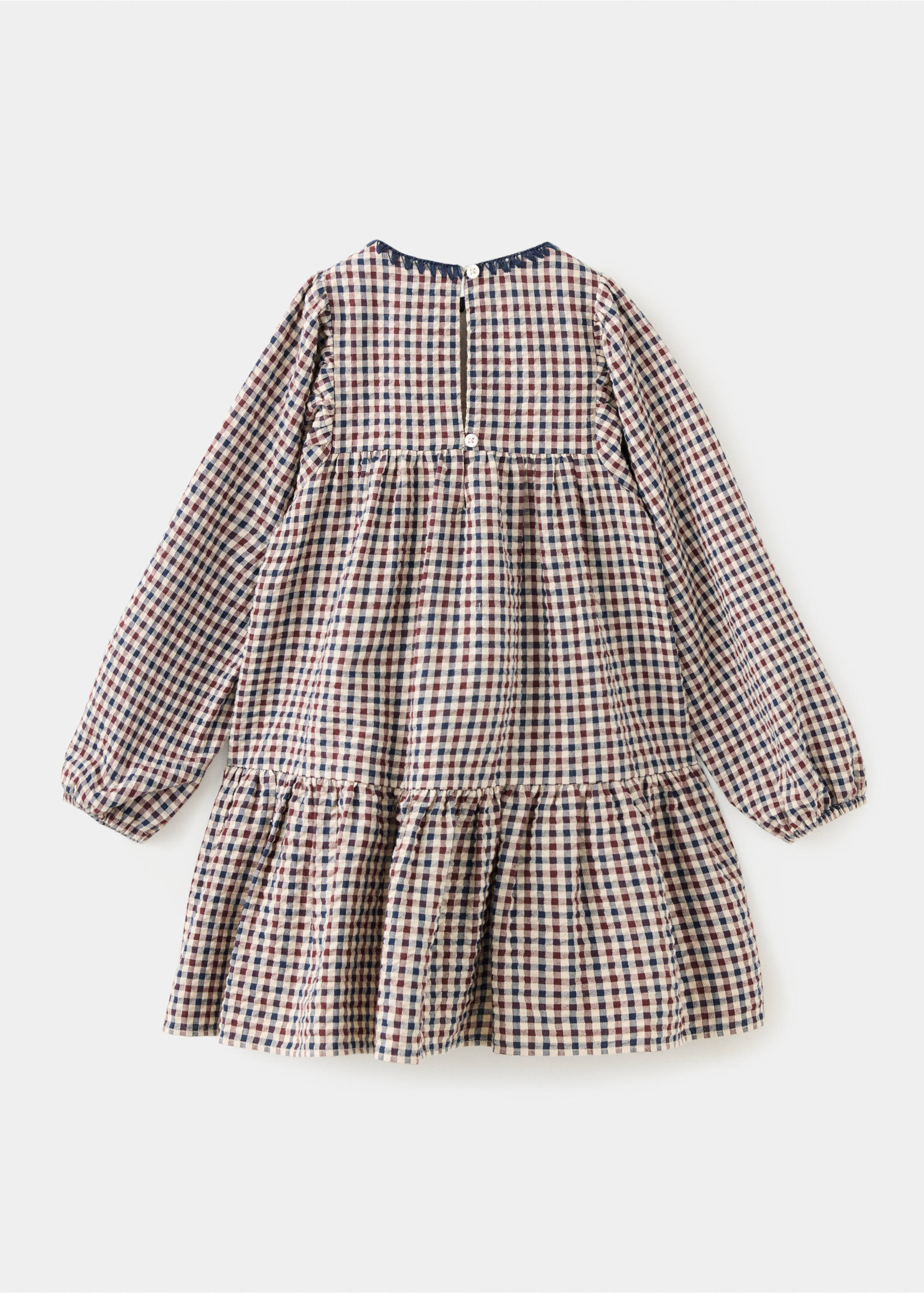 Printed gingham cotton dress - Reverse of the article, Navy. Ref: 37096344-00.