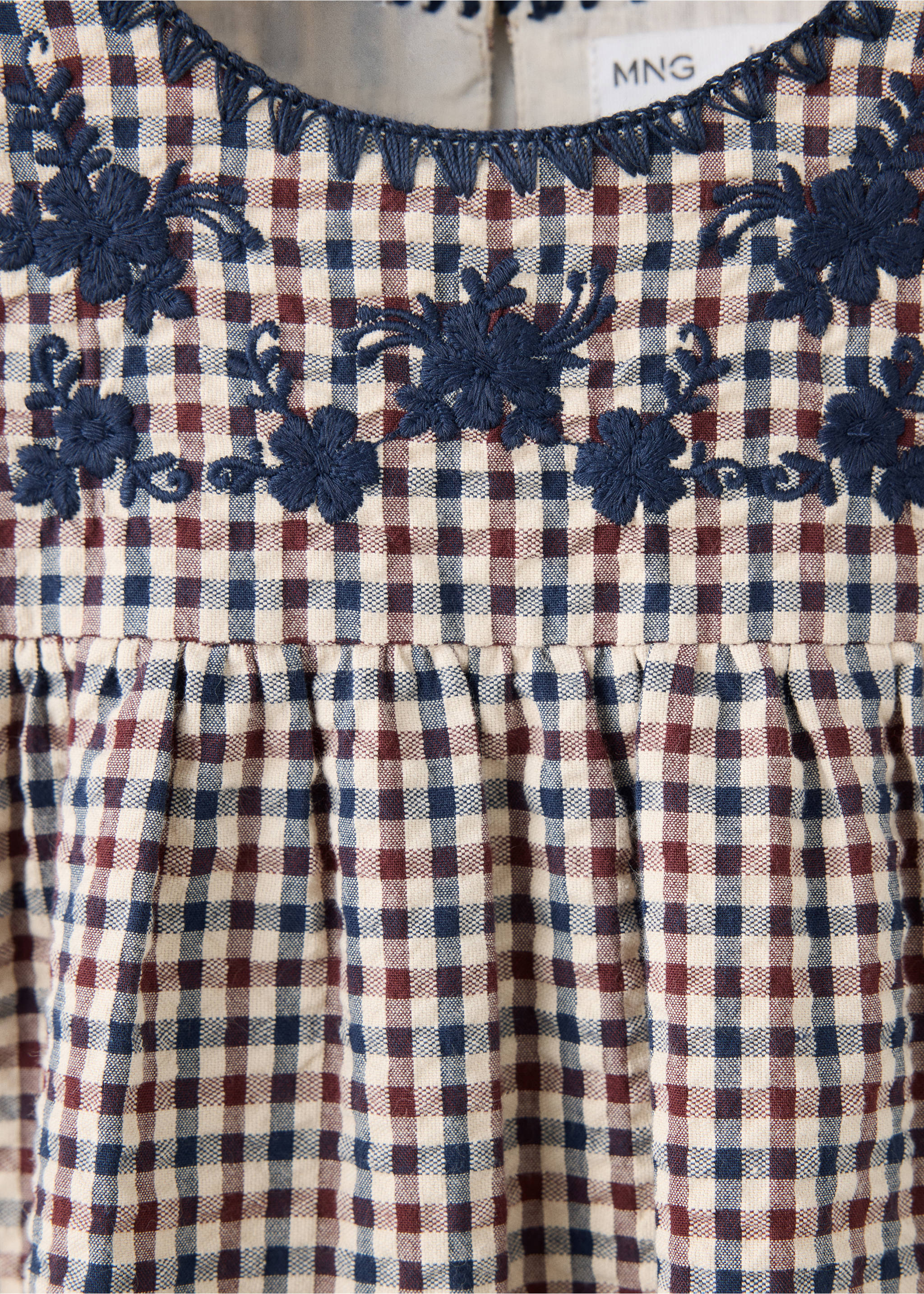 Printed gingham cotton dress - Details of the article 0, Navy. Ref: 37096344-00.