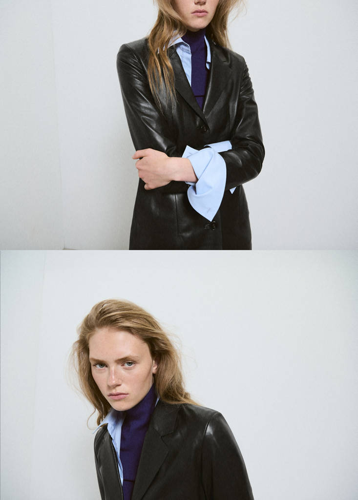 Leather coat with lapels — Black