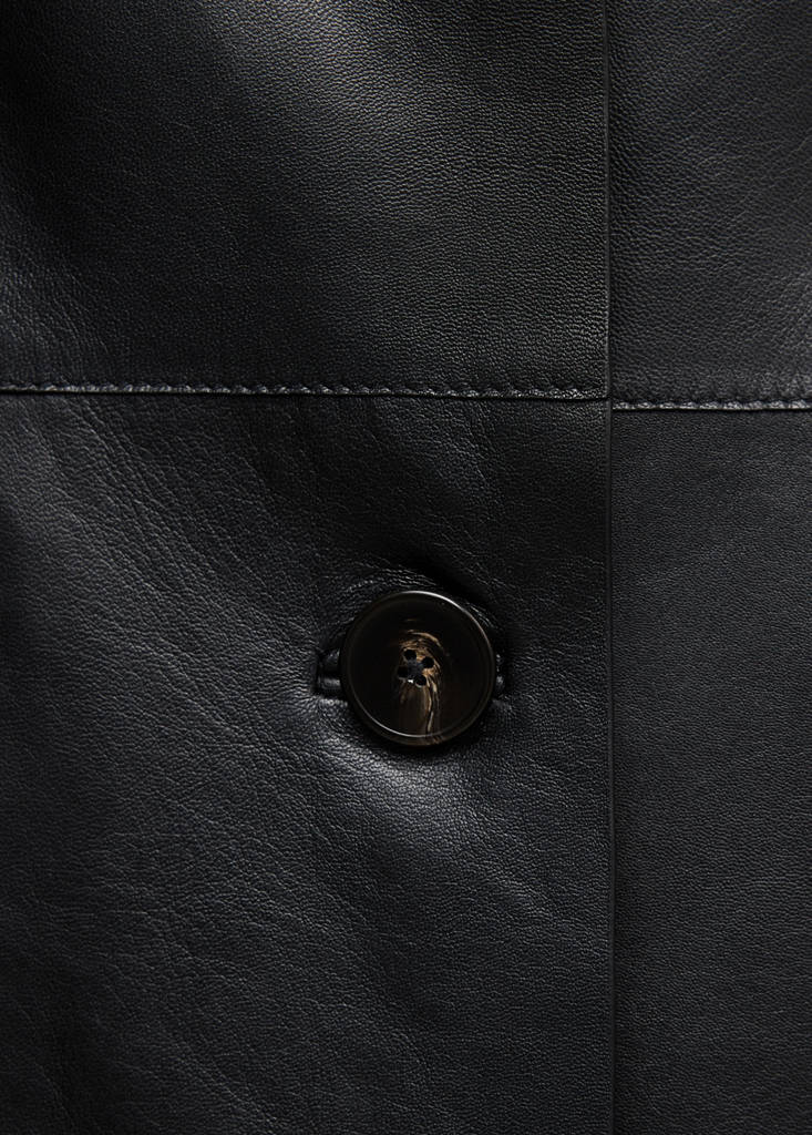 Leather coat with lapels — Black