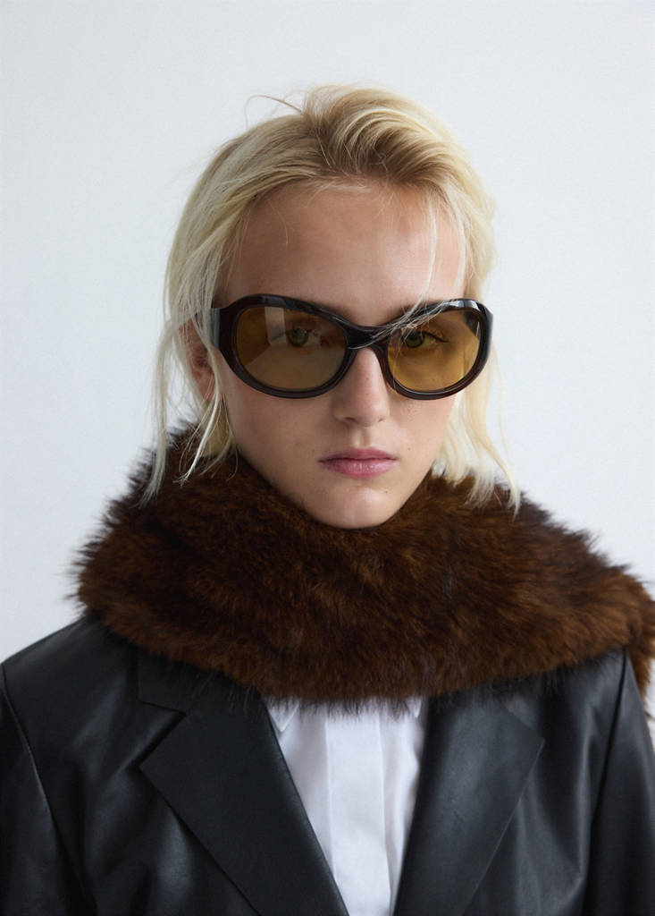 Leather coat with lapels — Black