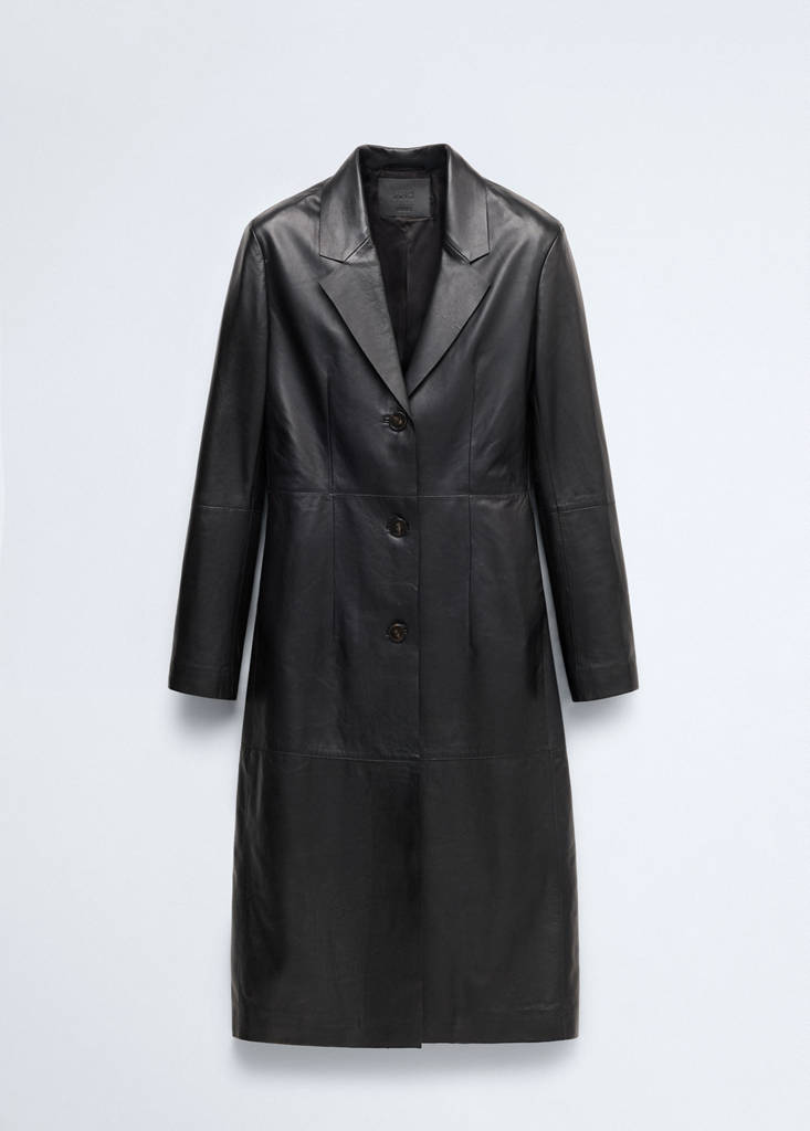 Leather coat with lapels — Black