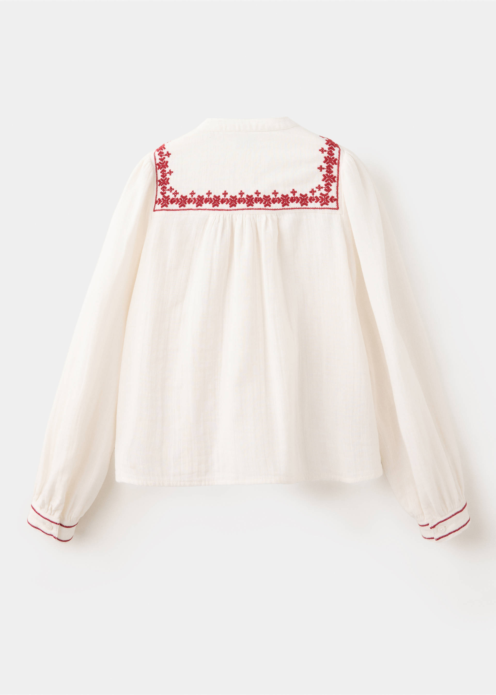 Cotton shirt with embroidered details - Reverse of the article, Ecru. Ref: 37096348-00.