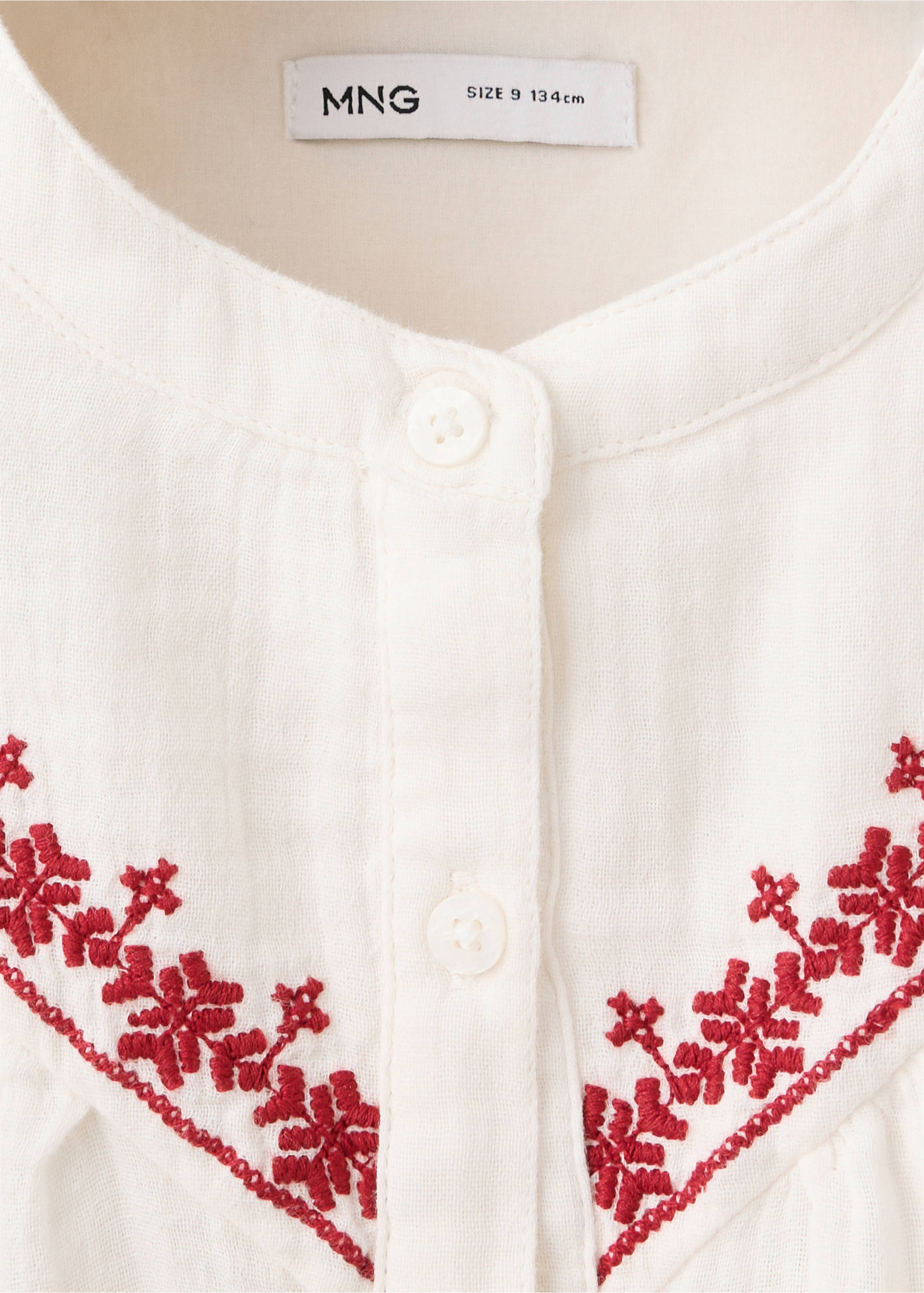 Cotton shirt with embroidered details - Details of the article 8, Ecru. Ref: 37096348-00.