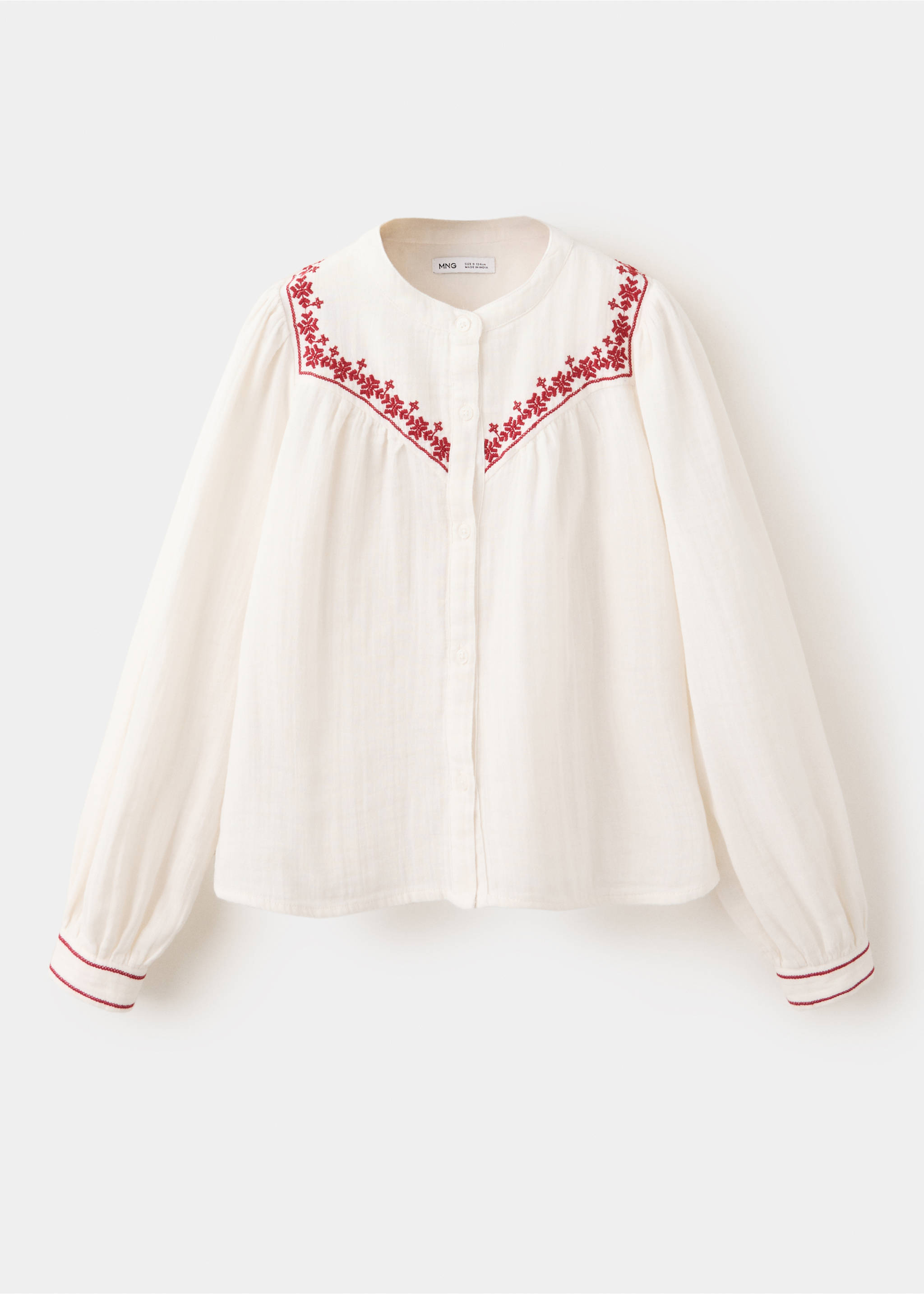 Cotton shirt with embroidered details - Article without model, Ecru. Ref: 37096348-00.