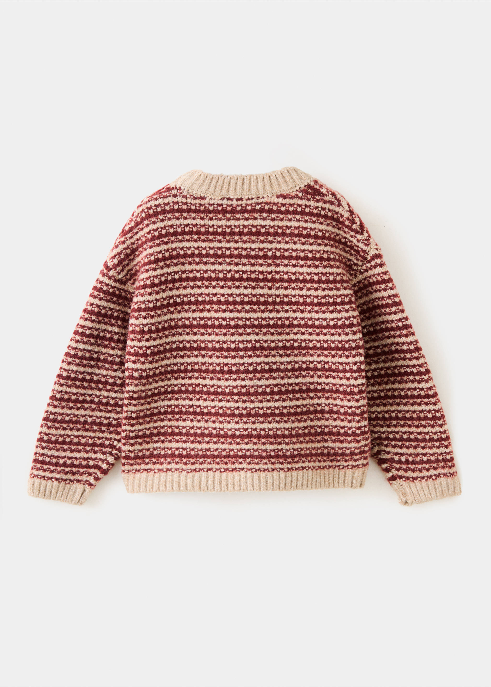 Burgundy and beige striped children's knitted jersey, back view., Burgundy. Ref: 37096349-00.