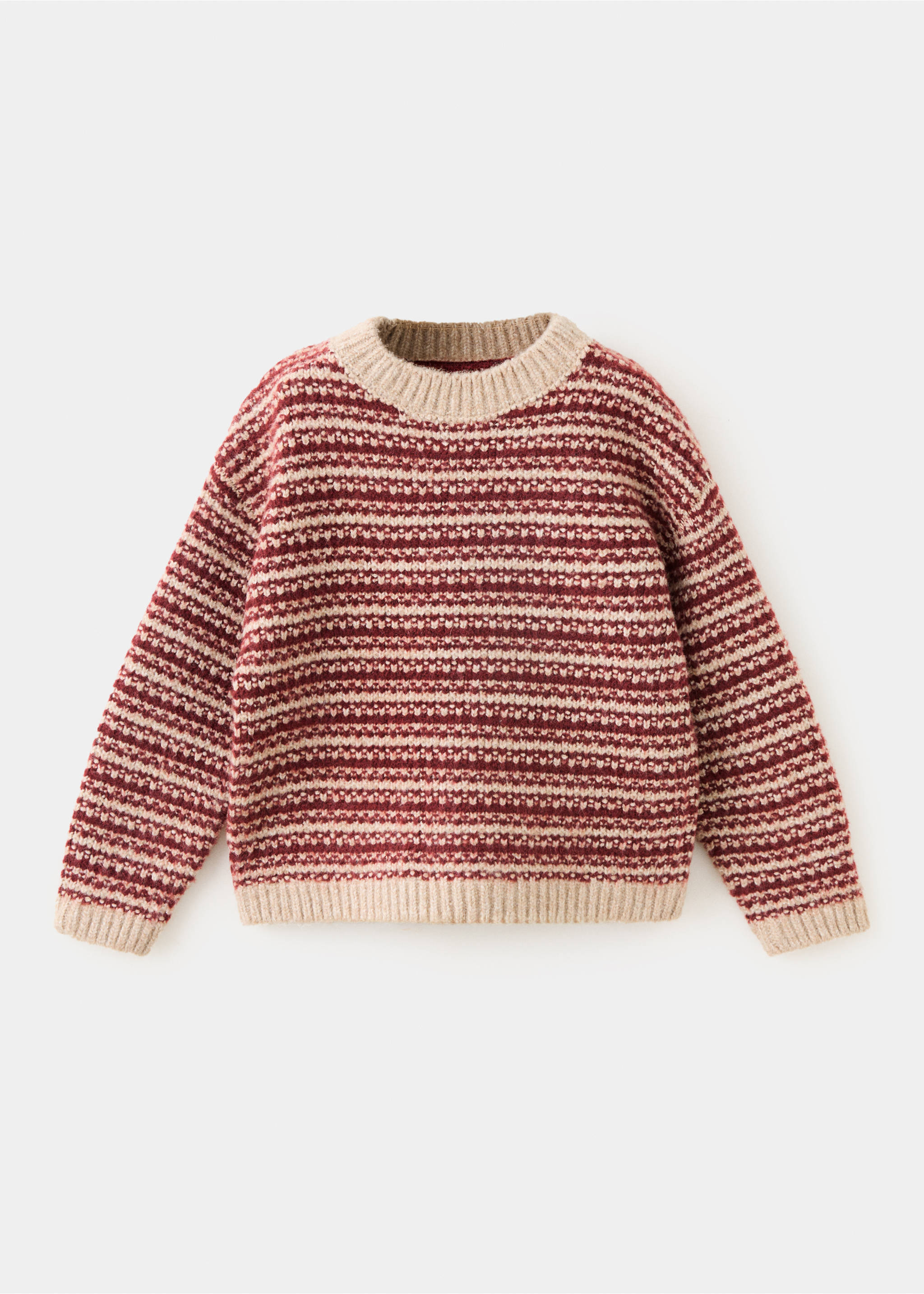 Kids' burgundy and beige striped knitted jumper with ribbed trims., Burgundy. Ref: 37096349-00.
