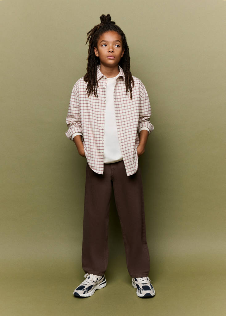 Flanelowa koszula w kratę kremowy / écru - Dzieci - 11 - MANGO KIDS