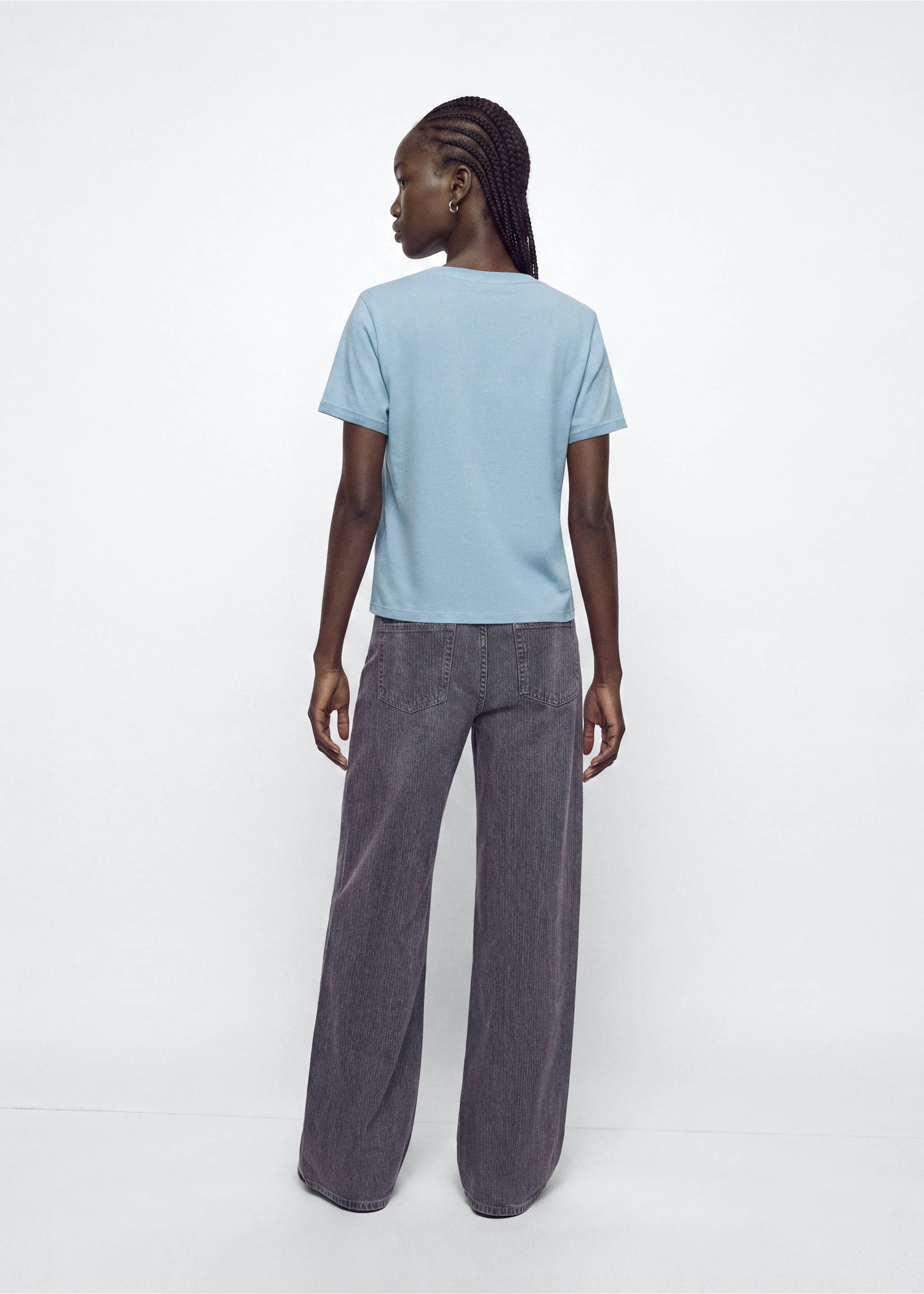 Cotton T-shirt with rhinestone detail - Reverse of the article, Blue. Ref: 37096351-00.