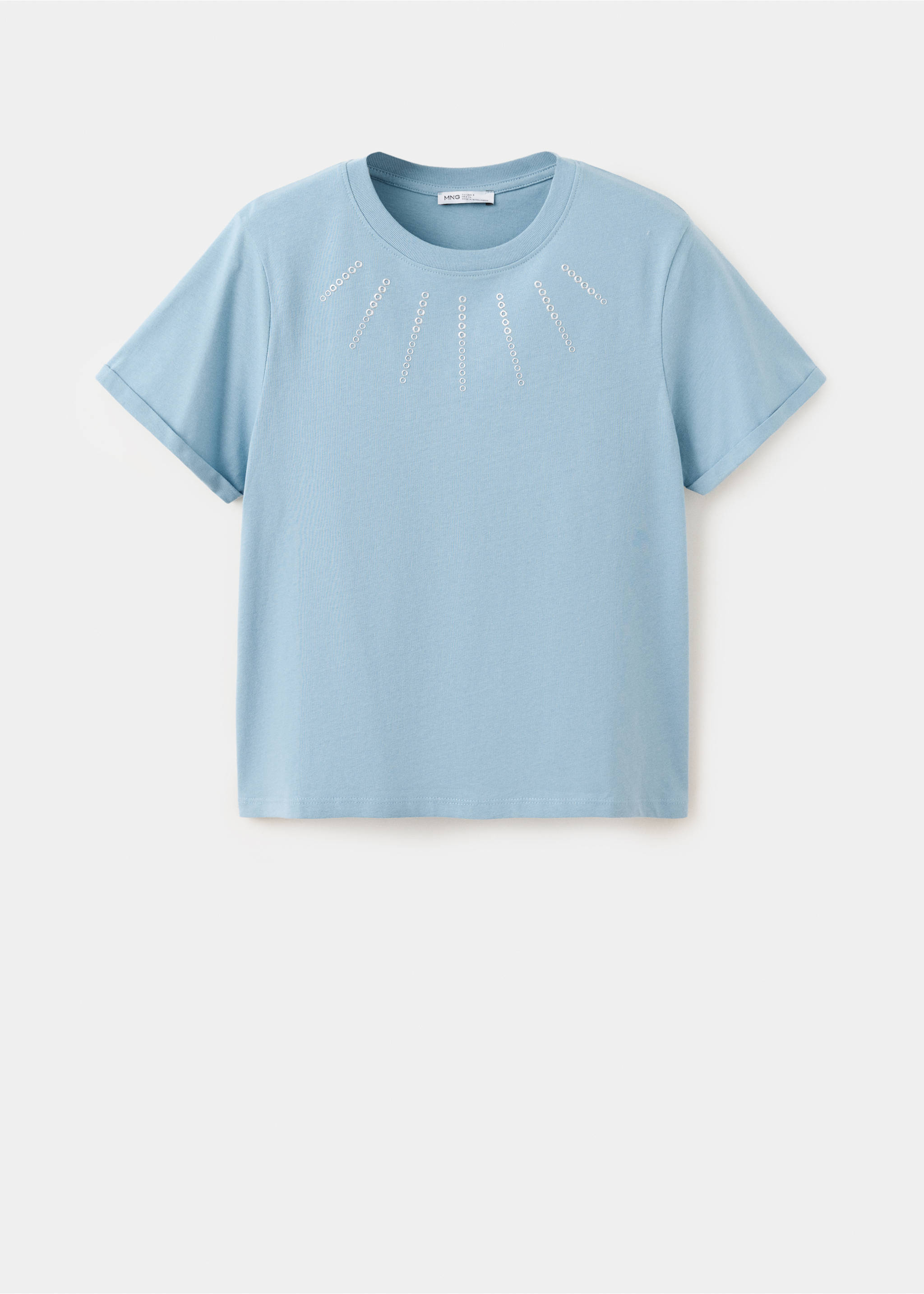 Cotton T-shirt with rhinestone detail - Article without model, Blue. Ref: 37096351-00.