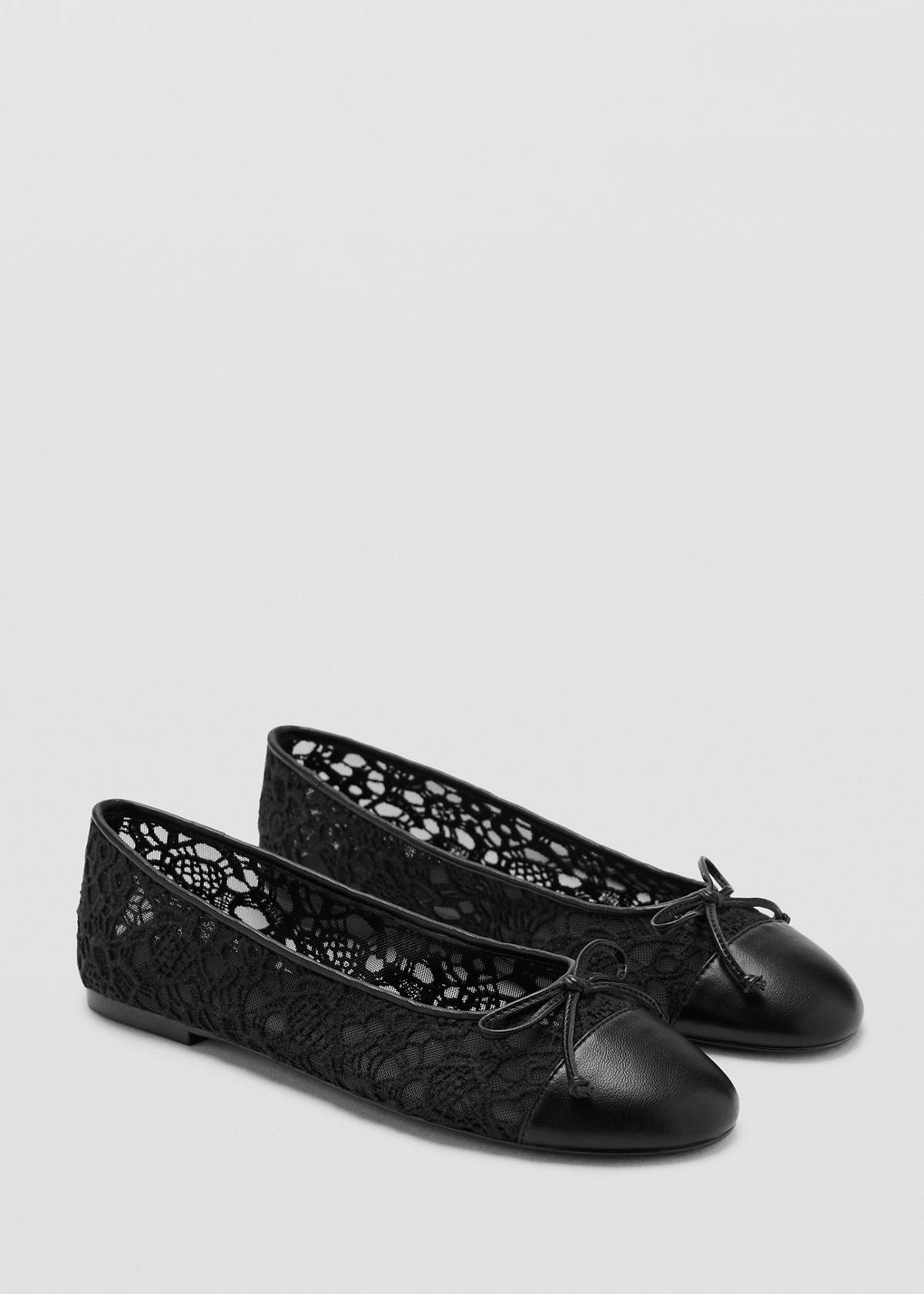 Lace ballerina with faux-leather toe cap — Black