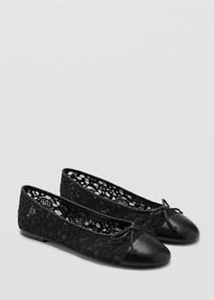 Lace ballerina with faux-leather toe cap — Black 2