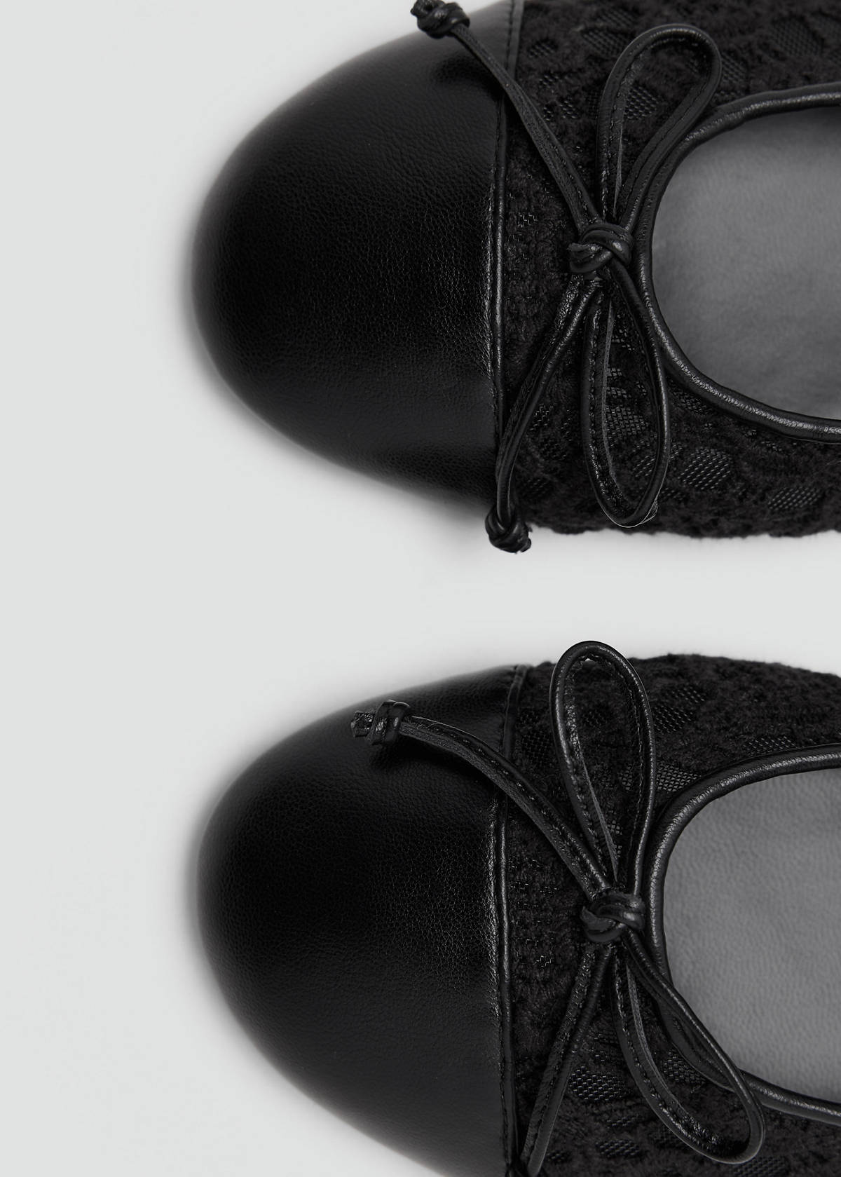 Lace ballerina with faux-leather toe cap — Black